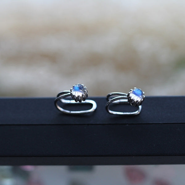 Moonstone Clip Earrings in Sterling Silver Handmade Jewelry Accessories for Women