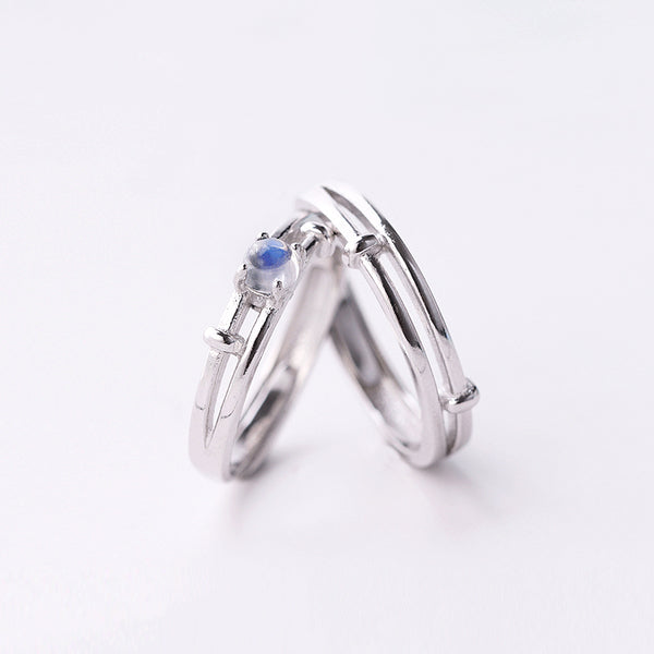 Moonstone Couple Rings in Sterling Silver Lovers Jewelry Promise Rings Women Men