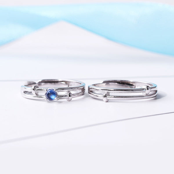 Moonstone Couple Rings Silver Lovers Jewelry Promise Rings Women Men gift