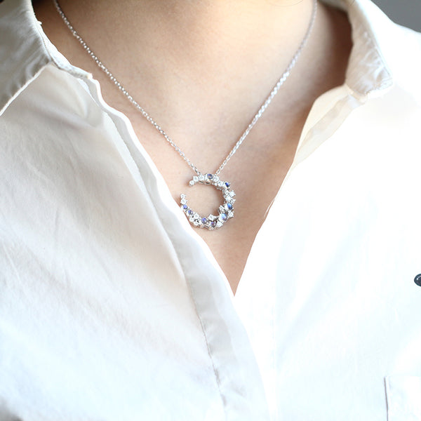 Moonstone Pendant Necklace Silver Handmade June Birthstone Gemstone Jewelry Accessories gift Women beautiful