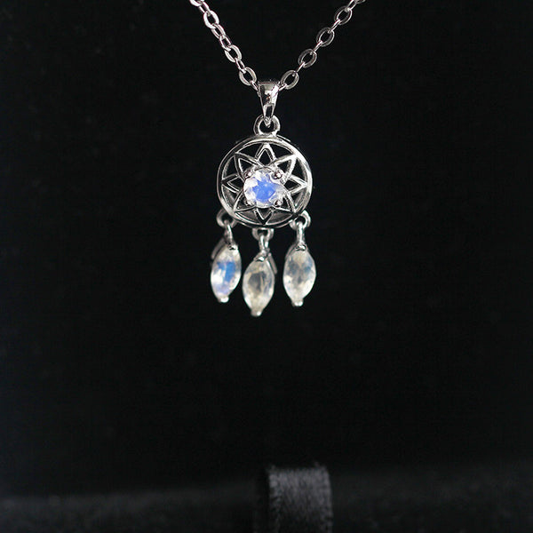 Moonstone Pendant Necklace White Gold Plated Silver Handmade Gemstone Jewelry Women