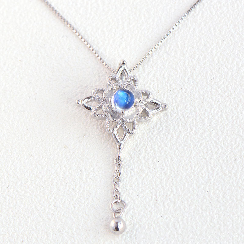 Moonstone Pendant Necklace Silver Jewelry Women blue gemstone