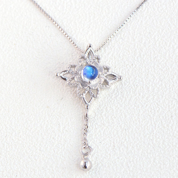Moonstone Pendant Necklace Silver Jewelry Women blue gemstone