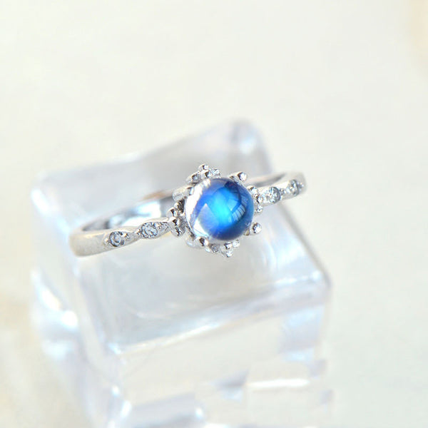 Beautiful Blue Moonstone Ring in White Gold Plated Silver Engage Ring June Birthstone Women