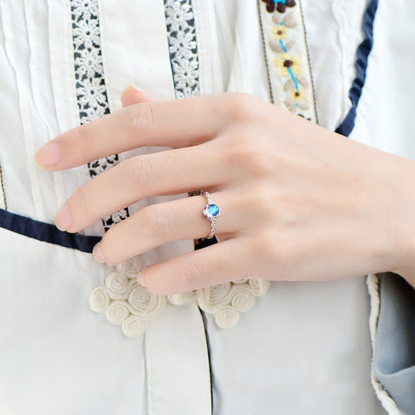 Moonstone Ring Gold Silver Engage Ring June Birthstone Women blue gemstone