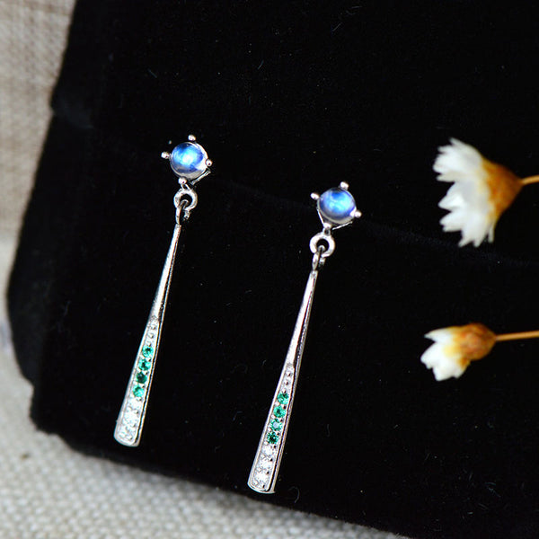 Moonstone Stud Dangle Earrings June Birthstone Jewelry Sterling Silver Accessories Women chic