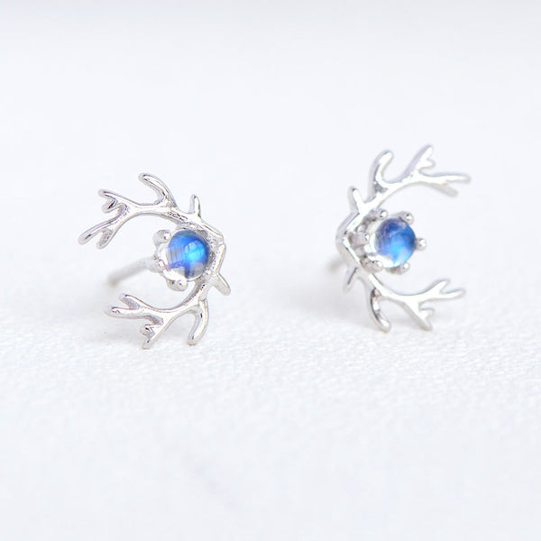 Moonstone Elk shaped Stud Earrings in White Gold Plated Sterling Silver Jewelry Accessories Women