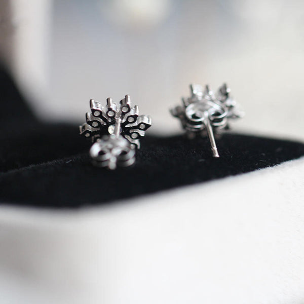 Flower Shaped Facet Moonstone Stud Earrings in Sterling Silver Jewelry Accessories Women