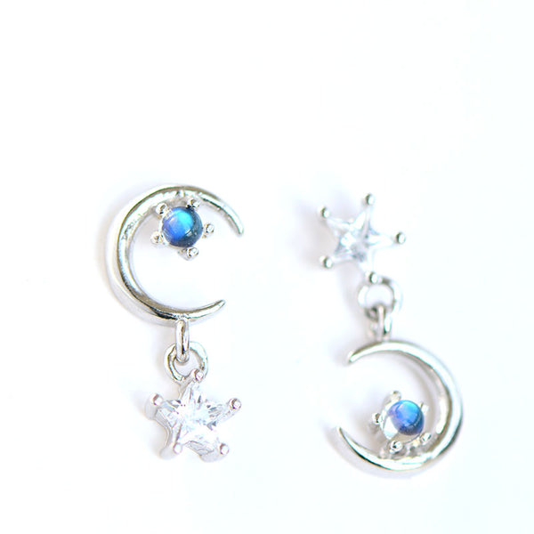 Moonstone Asymmetric Stud Dangle Earrings in White Gold Plated Sterling Silver Jewelry Accessories Women