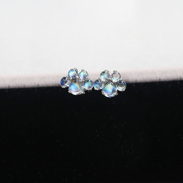 Cat-Paw shaped Moonstone Stud Earrings White Gold Plated Sterling Silver Jewelry Accessories Women
