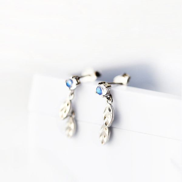 Cute Moonstone Stud Dangle Earrings White Gold Plated Sterling Silver Jewelry Accessories Women