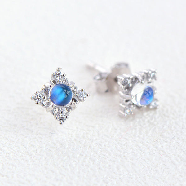 Moonstone Stud Earrings June Birthstone Jewelry White Gold Plated Sterling Silver Accessories Women