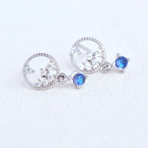 Moonstone Zircon Stud Earrings Gold Silver Jewelry Accessories Women beautiful