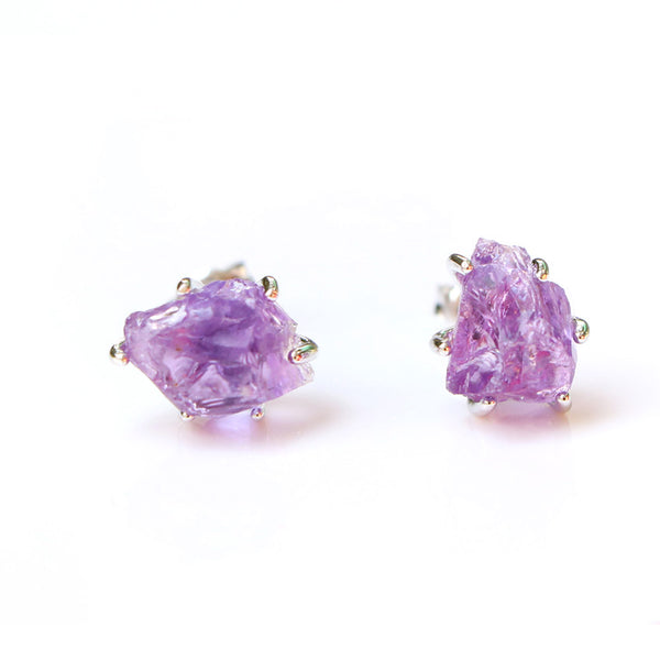 Natural Amethyst Stud Earrings sterling Silver Handmade Jewelry Accessories Women front