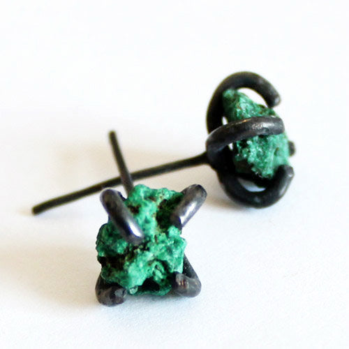 Natural Malachite Stud Earrings in Vintage Silver Handmade Jewelry Accessories Women and Men