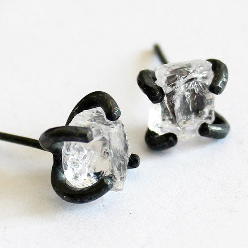 Natural White Quartz Crystal Stud Earrings Vintage Silver Handmade Jewelry Accessories Women left