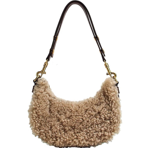 Womens Fluffy Lamb Wool Shoulder Bags Warm Fur Small Handbags For Women