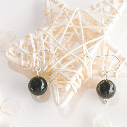 Obsidian Bead Drop Earrings Handmade Jewelry Accessories Women black
