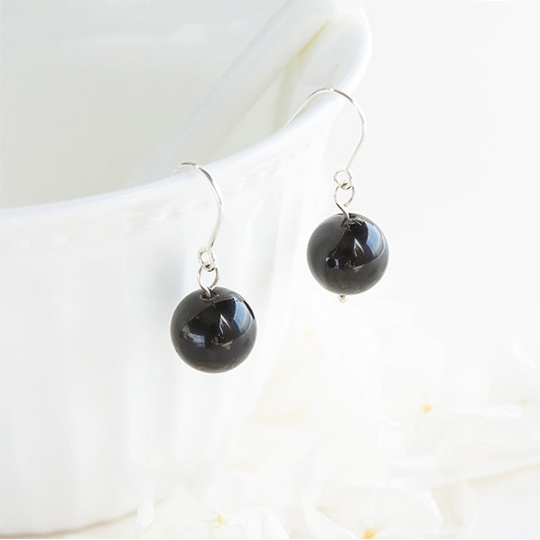 Obsidian Bead Drop Earrings Handmade Jewelry Accessories Women