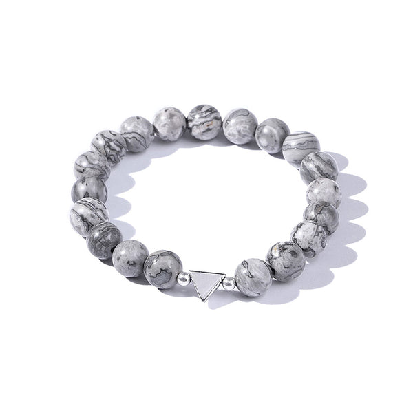 Womens Obsidian Silver and Picasso Stone Beaded Bracelets for Lovers
