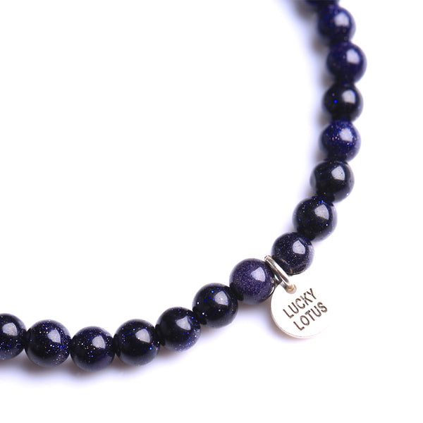 Onyx Obsidian Blue Sandstone Sterling Silver Bead Bracelet details