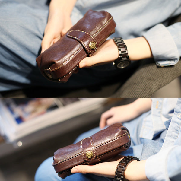 Original Womens Brown Leather Wallets Doctor Bag Clutch Wallet for Women Boutique