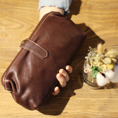 Original Womens Brown Leather Wallets Doctor Bag Clutch Wallet for Women Designer