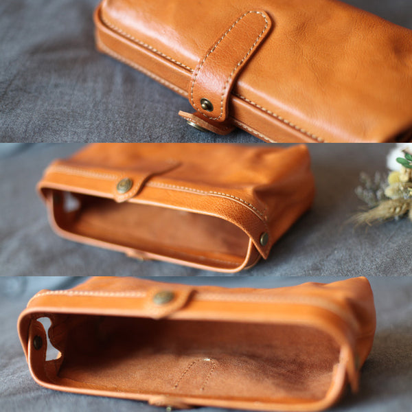 Original Womens Brown Leather Wallets Doctor Bag Clutch Wallet for Women Details