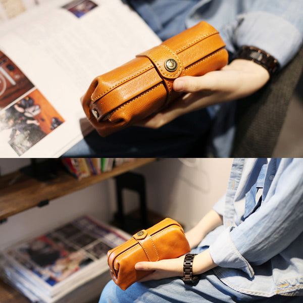 Original Womens Brown Leather Wallets Doctor Bag Clutch Wallet for Women Genuine Leather