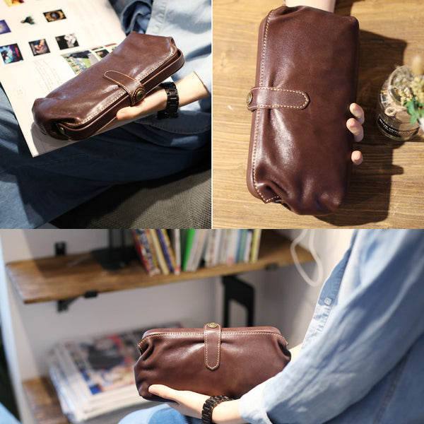 Original Womens Brown Leather Wallets Doctor Bag Clutch Wallet for Women Handmade