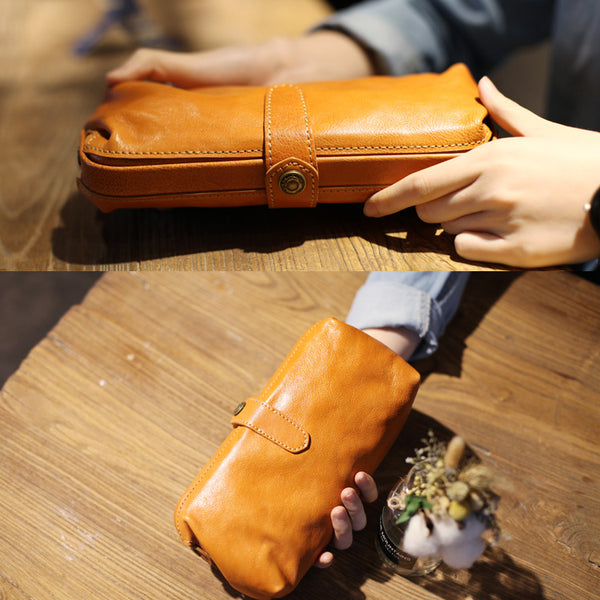 Original Womens Brown Leather Wallets Doctor Bag Clutch Wallet for Women gift