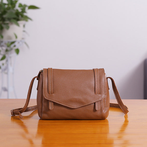 Original Womens Small Leather Satchel Bag Crossbody Bags Purse Cube Bag Brown