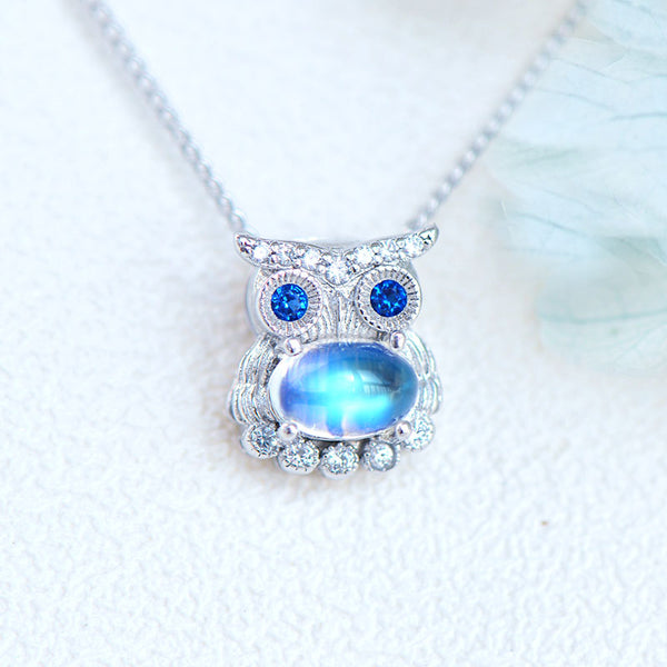 Owl Shaped Sterling Silver Blue Moonstone Pendant Necklace For Women Accessories