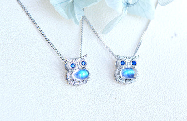Owl Shaped Sterling Silver Blue Moonstone Pendant Necklace For Women Cool
