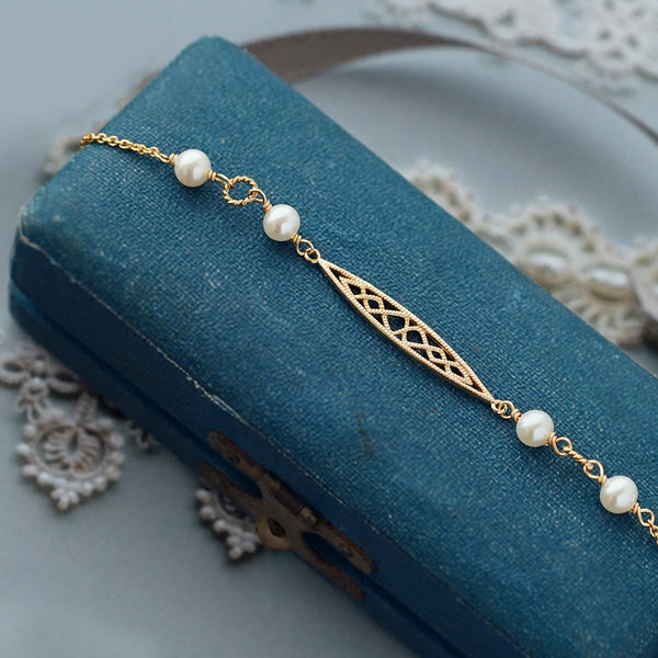 Freshwater Pearl Bracelet 14K Gold Plated Sterling Silver Vintage Jewelry Accessories For Women