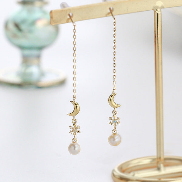 Pearl Clip Threader Earrings Gold Silver June birthstone Jewelry Women beautiful