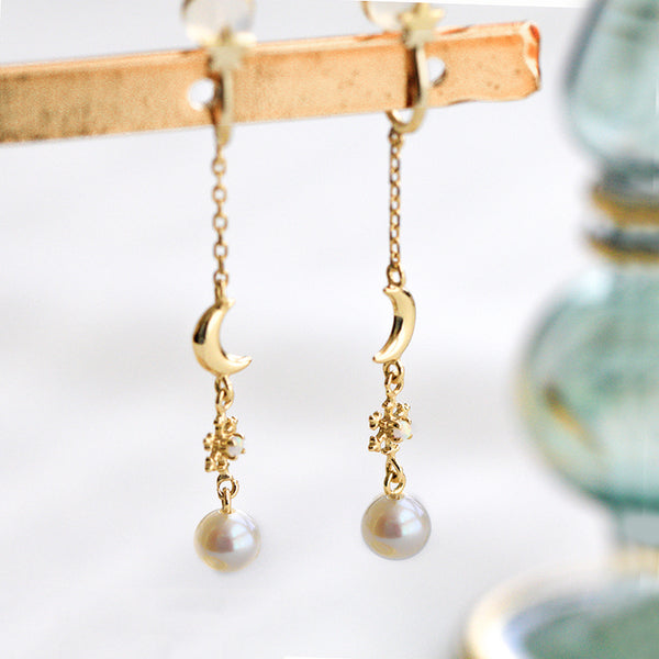 Pearl Clip Threader Earrings Gold Silver June birthstone Jewelry Women elegant