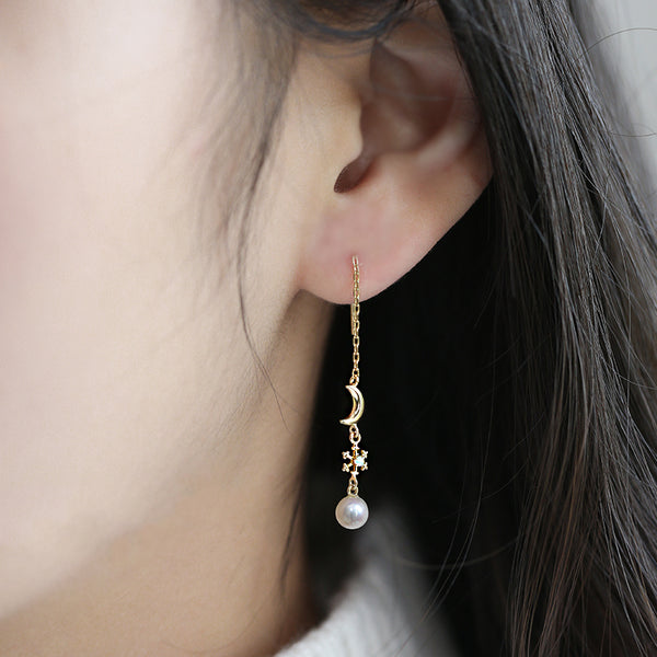 Pearl Clip Threader Earrings Gold Silver June birthstone Jewelry Women fashionable
