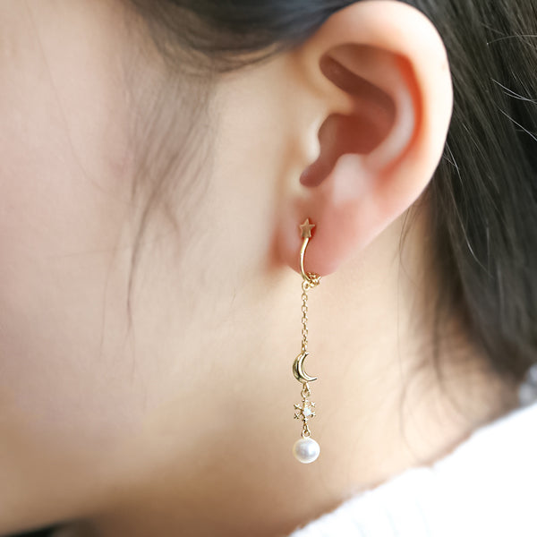  Pearl Clip Threader Earrings Gold Silver June birthstone Jewelry Women 