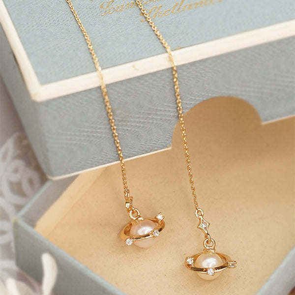 Pearl Threader Drop Earrings Gold Silver Jewelry Women fashionable