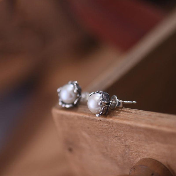 Pearl stud Earrings Silver June Birthstone naturl Jewelry
