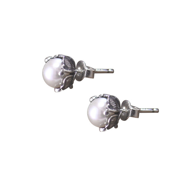 Round Freshwater Pearl stud Earrings in Sterling Silver June Birthstone Jewelry For Women