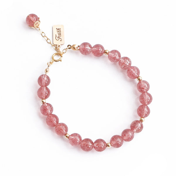 Pink Womens Strawberry Quartz Crystal Sterling Silver Bead Bracelet Handmade Jewelry Women