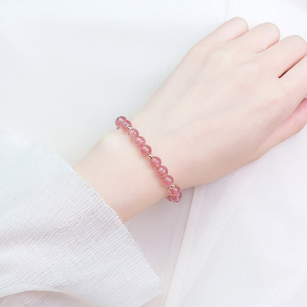 Pink-Womens-Strawberry-Quartz-Crystal-Sterling-Silver-Bead-Bracelet-Handmade-Jewelry-Women-Aesthetic