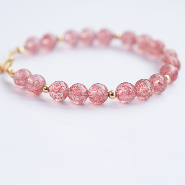 Pink-Womens-Strawberry-Quartz-Crystal-Sterling-Silver-Bead-Bracelet-Handmade-Jewelry-Women-Chic
