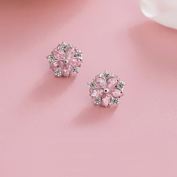 Pink gemstone Zircon Stud Earrings Silver Jewelry Accessories Gifts Women cute