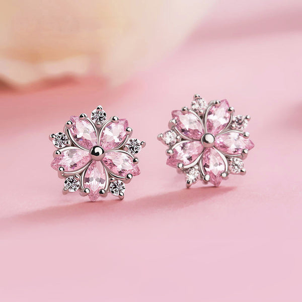 Pink gemstone Zircon Stud Earrings Silver Jewelry Accessories Gifts Women
