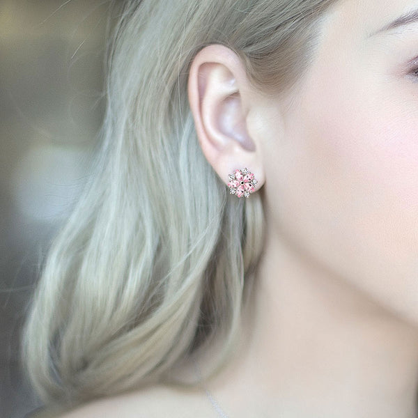 Pink gemstone Zircon Stud Earrings Silver beautiful Jewelry Accessories Gifts Women