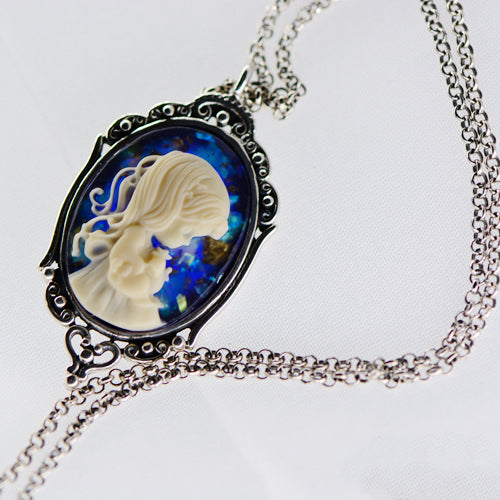 Prayer Vintage Blue gemstone Pendant Necklace Silver Handmade Jewelry Women adorable