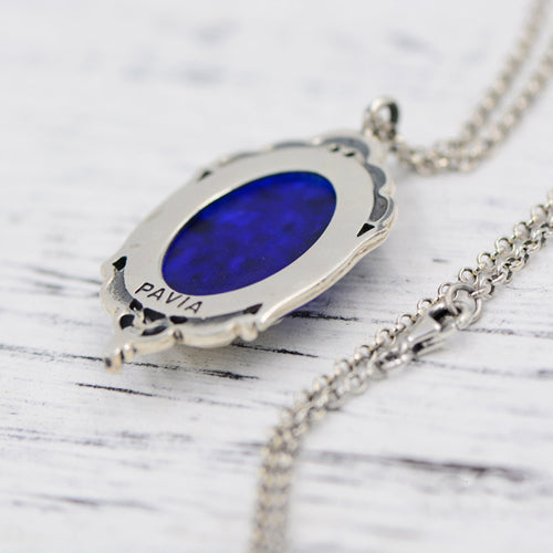Prayer Vintage Blue gemstone Pendant Necklace Silver Handmade Jewelry Women beautiful